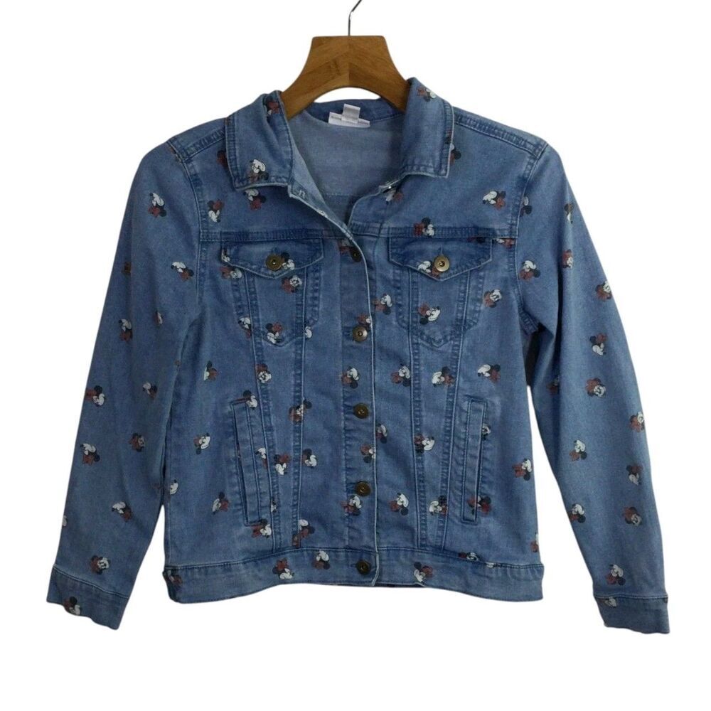 Disney Women's Jean Jacket Minnie Mouse Classic Long Sleeves Denim Blue Size XS